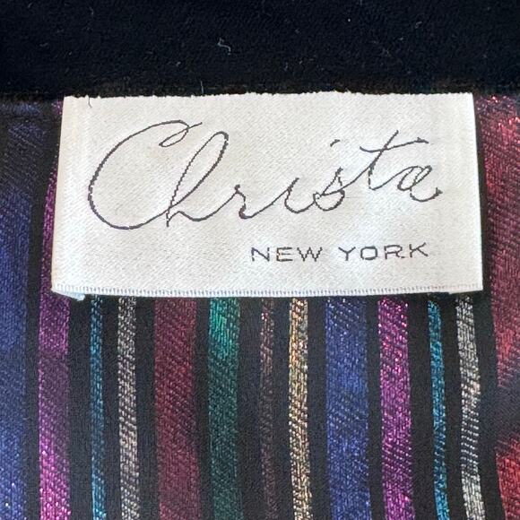 Christa New York Vintage Metallic Striped Velvet Gown Maxi Shirt Dress Size 10 - Picture 8 of 16